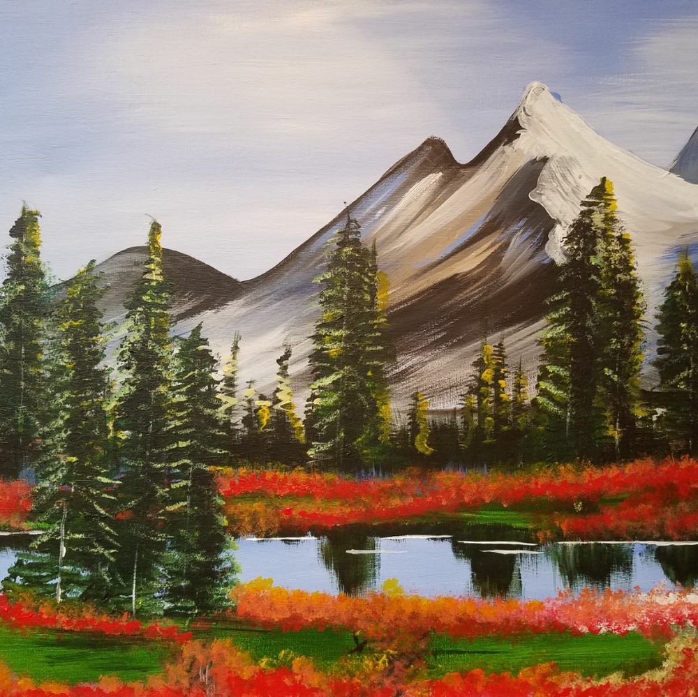 Lake & Mountain “Poppy Land” Scene Wall Painting